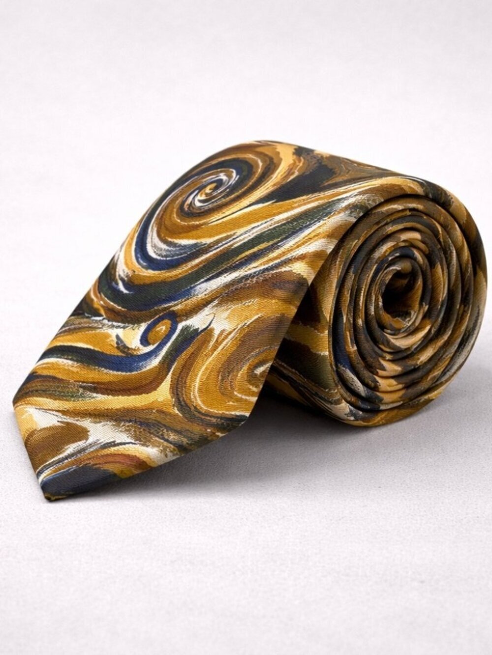 Lavatelli Silk Abstract Patterned Men's Tie Swirl Brown Blue Vintage Designer